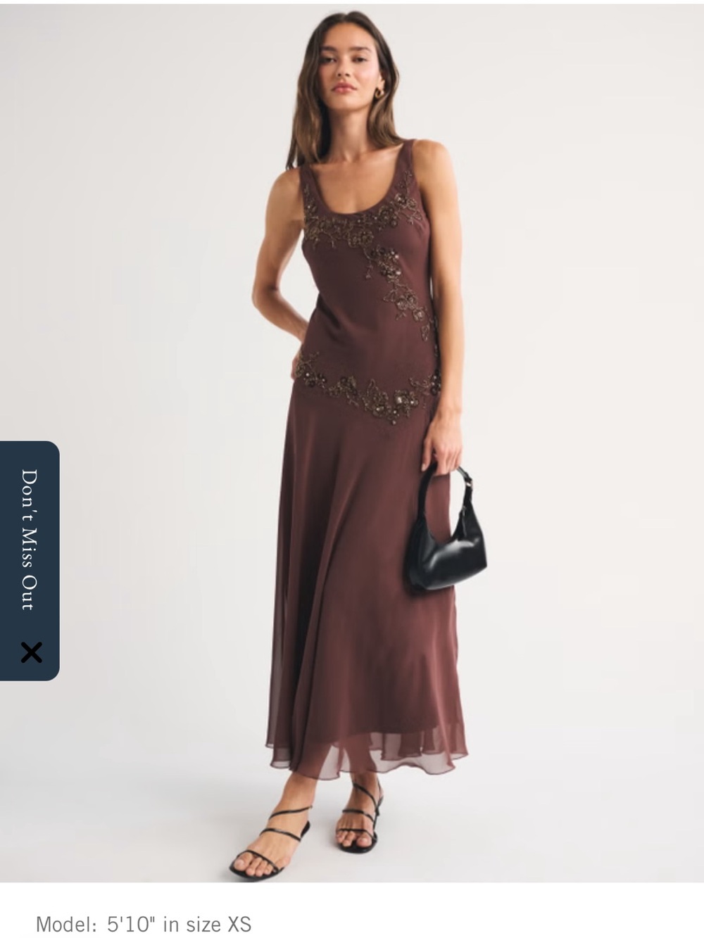 Abercrombie & Fitch bra free scoop neck Brown Maxi Dress with Gold Embellishment - Picture 2 of 3